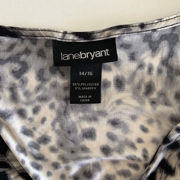 Lane Bryant V Neck Faux Wrap Leopard Midi Dress Stretch Ruffles Cinched Sz 14 16 - Picture 7 of 8